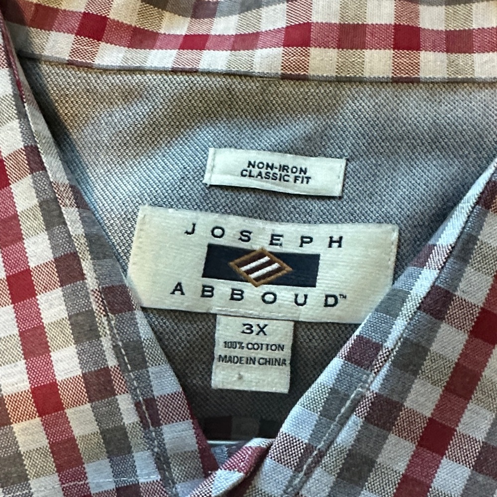 Joseph Abboud Men's Red and Gray Checkered Button Down Shirt